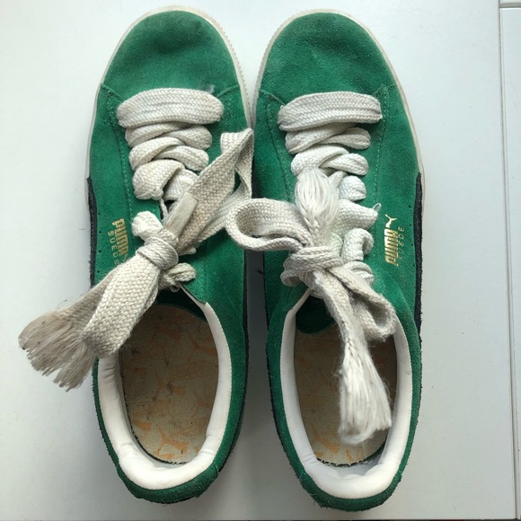puma green suede sneakers